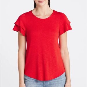 Kaileigh Red Flutter Sleeve Tee Top